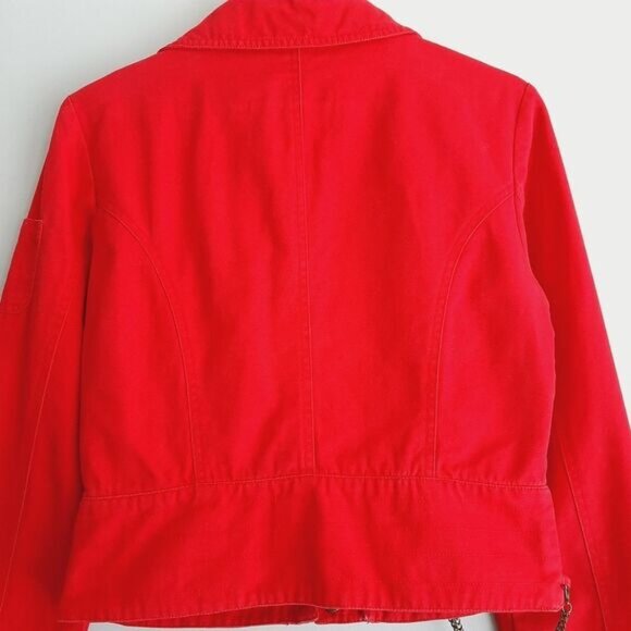 VERO MODA Toga Canvas Moto Bomber Textile Jacket Red Sz M - Picture 11 of 16